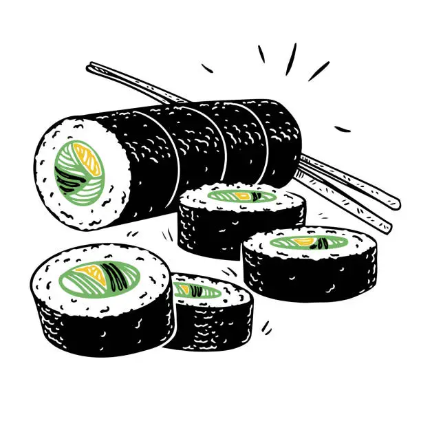 Vector illustration of Sushi Roll Menu Sketch