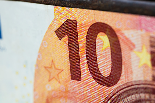 Details of fifty euro cash of the European Union, 50 euro cash in face value close-up
