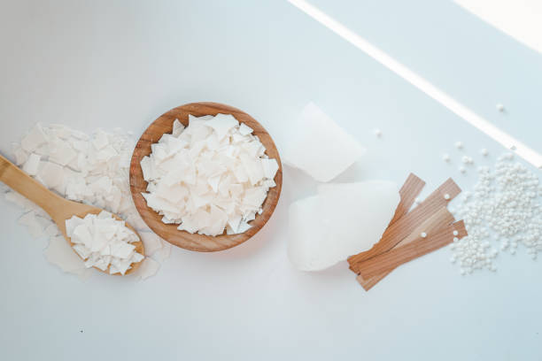 istock Set for crafting candle on white background. Eco soy wax and candle making tools top view, flat lay. DIY candles. Hobby concept 1506003563