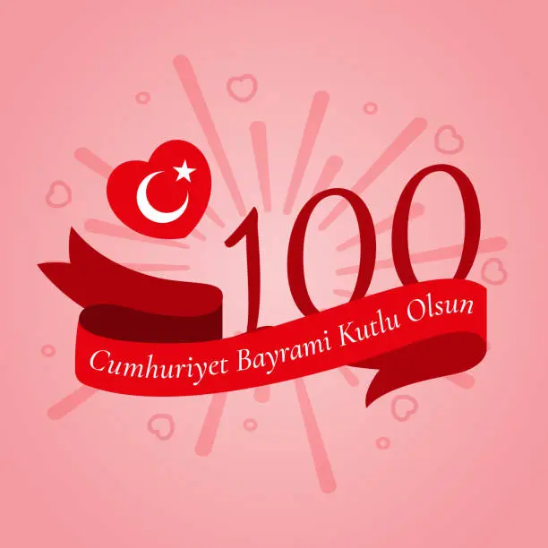 Vector illustration of Cumhuriyet Bayrami kutlu olsun. Translation: Happy Republic Day. 100 years anniversary of Turkish Republic