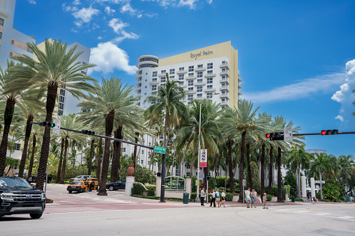 Miami Beach, FL, USA - June 29, 2023: Photo of the Royal Palm Hotel Miami Beach Collins Avenue