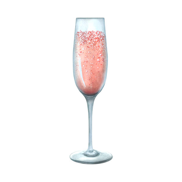 핑크 샴페인 잔. 수채화 그림, 손으로 그린. 흰색 배경에 격리된 개체 - wineglass illustration and painting isolated on white clipping path stock illustrations