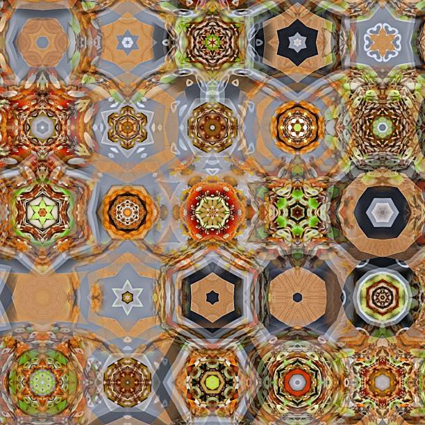 Abstract ornamental background in beige, blue and orange