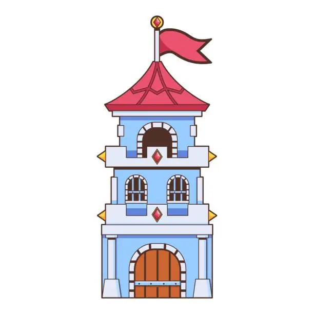 Vector illustration of vector cute castle tower medieval fantasy cartoon illustration isolated