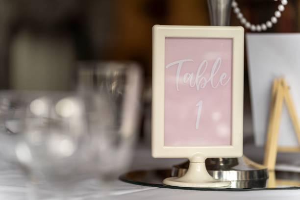 istock Romantic wedding setup featuring glasses of champagne on a table with a sign reading 'table 1' 1506106808
