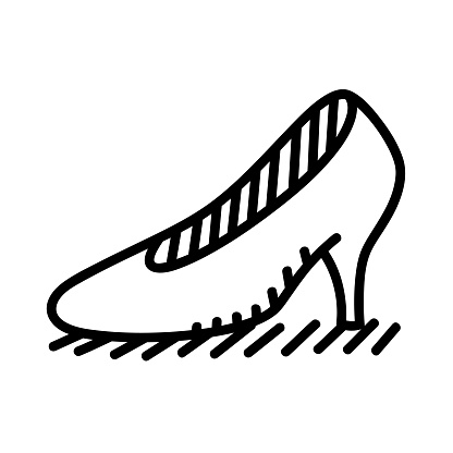 Vector illustration of a hand drawn black and white high heel shoe against a white background.