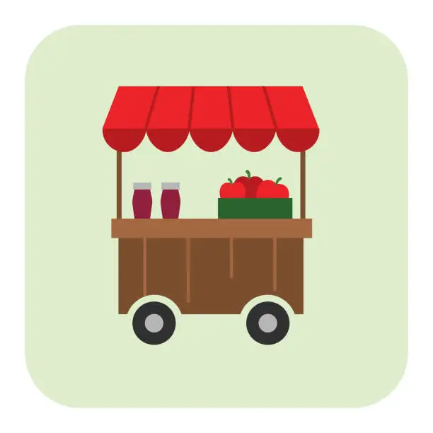 Vector illustration of Sales Cart - Agriculture Icon In Flat Colors On A Green Background