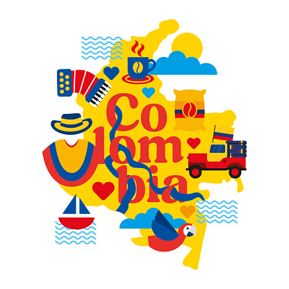 illustration of colombia with icons of country .vector illustration