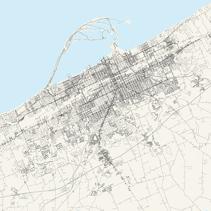 Topographic / Road map of Erie, PA. Map data is public domain via census.gov. All maps are layered and easy to edit. Roads are editable stroke.