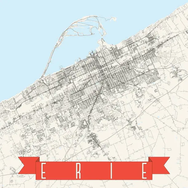 Vector illustration of Erie, Pennsylvania Vector Map