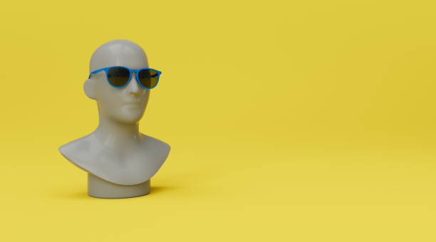 istock Abstract Gray 3D Rendered Mannequin Bust on Base with Blue Sunglasses 1506171947