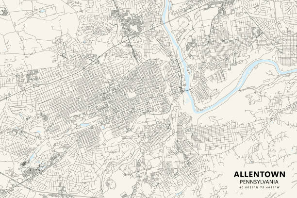 Allentown, Pennsylvania, USA Vector Map Poster Style Topographic / Road map of Allentown, PA. Map data is public domain via census.gov. All maps are layered and easy to edit. Roads are editable stroke. allentown pennsylvania stock illustrations