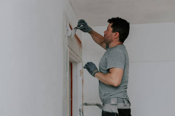 istock One young man covers up the mesh in the doorway with putty. 1506255391