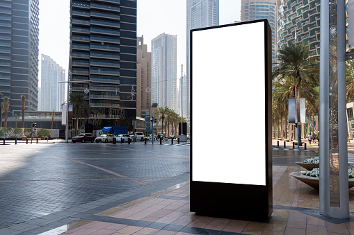 Blank electronic advertising poster with blank space screen for text message or promotional content, clear banne, empty poster, public information billboard