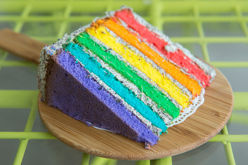 Stock photo of a rainbow cake