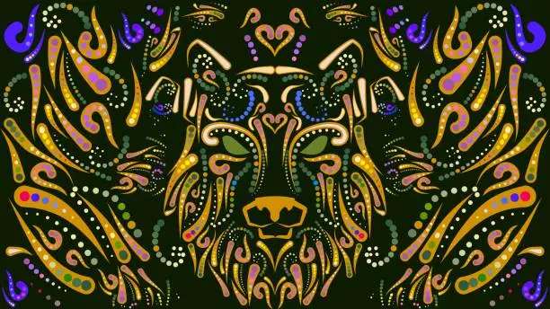 Vector illustration of wolf head mexican talavera mosaic colorful