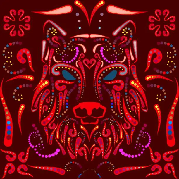 Vector illustration of wolf head mexican talavera mosaic