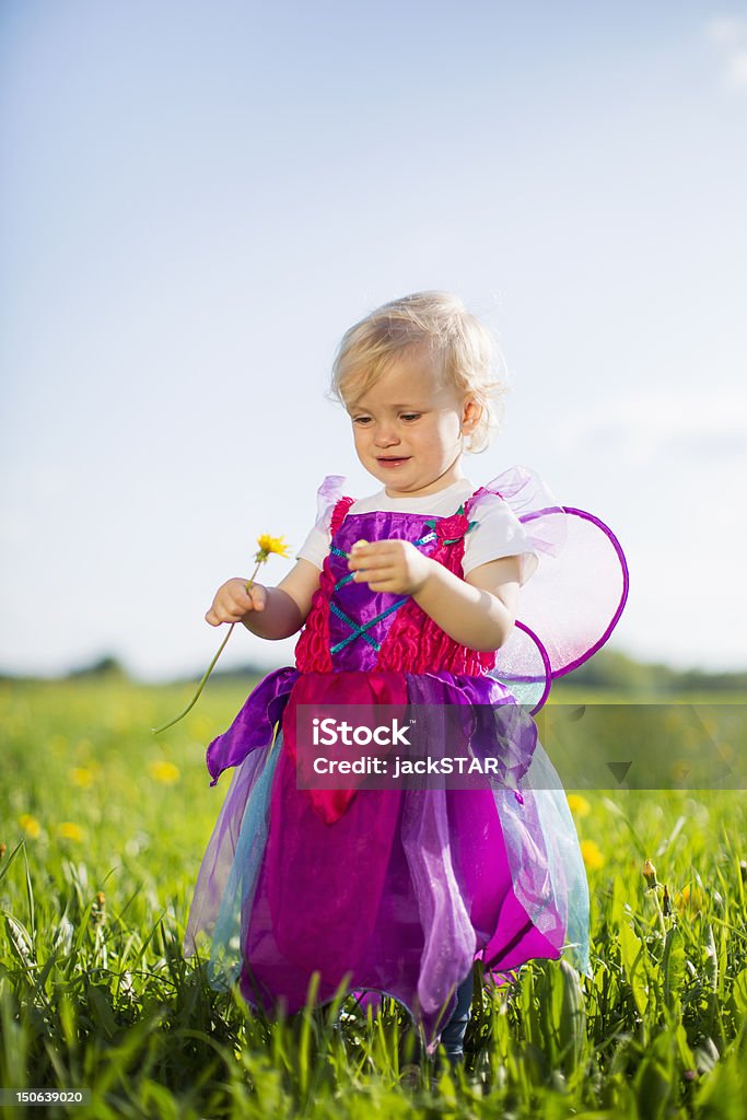 Girl in fairy costume playing in field  12-17 Months Stock Photo