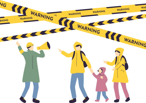 stockillustraties, clipart, cartoons en iconen met illustration of a family evacuating during a disaster - tyfoon
