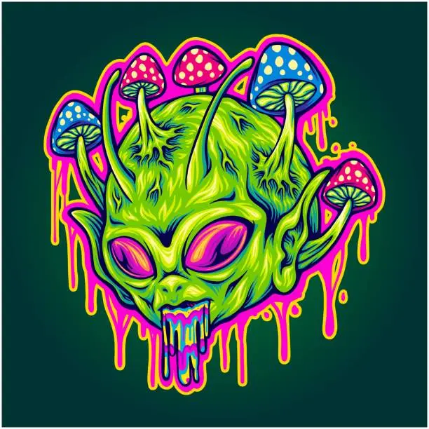 Vector illustration of Cosmic trippy head alien in outer space