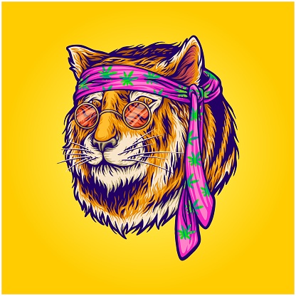 Bohemian tiger head beautiful animal logo illustrations vector illustrations for your work logo, merchandise t-shirt, stickers and label designs, poster, greeting cards advertising business company or brands