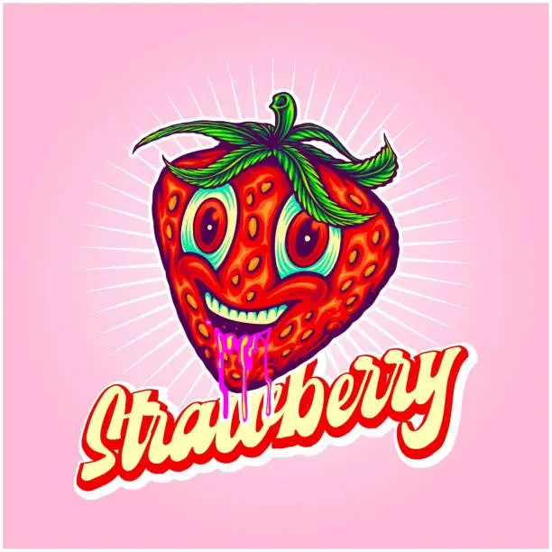 Vector illustration of Drooling strawberry field weed strain genetics illustration