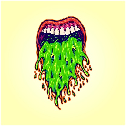 human mouth vomiting nasty liquid logo illustrations vector illustrations for your work logo, merchandise t-shirt, stickers and label designs, poster, greeting cards advertising business company or brands