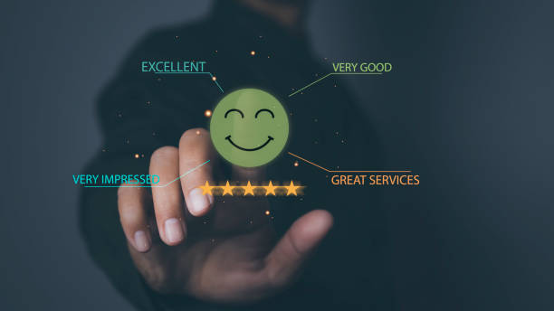 istock Man hand choosing happy smile face positive mindset selection for feedback review satisfaction service. 1506505591