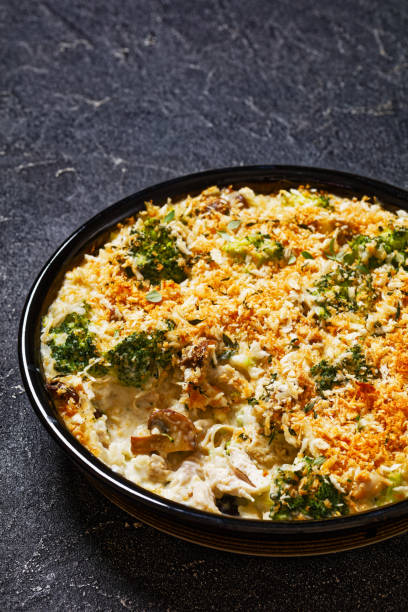 istock tasty Chicken Broccoli mushroom Casserole on dish 1506546907