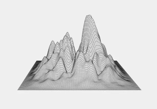 Vector illustration of abstract 3D wireframe mountain netting space pattern background