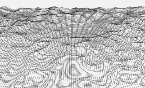 Vector illustration of abstract 3D wireframe mountain netting space pattern background