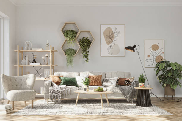 istock Home interior with hexagon shelves on white wall background, 3d render 1506549717