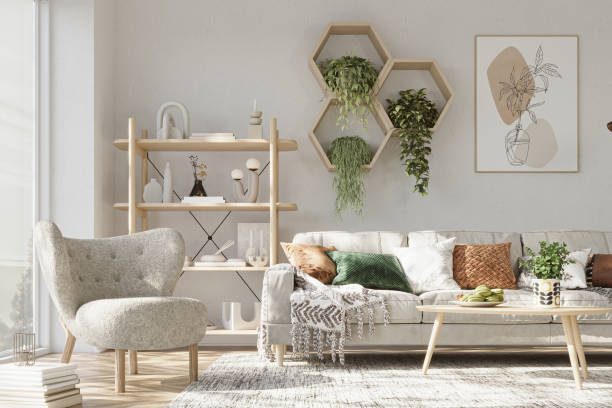 istock Home interior with hexagon shelves on white wall background, 3d render 1506549720
