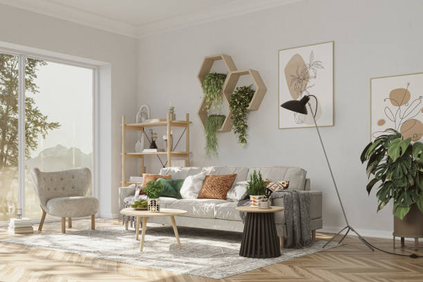 istock Home interior with hexagon shelves on white wall background, 3d render 1506549748