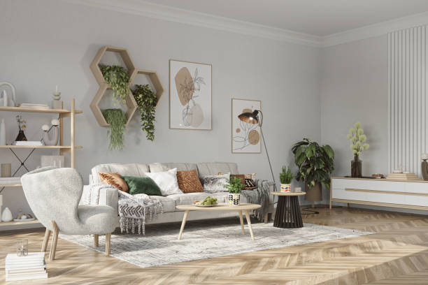 istock Home interior with hexagon shelves on white wall background, 3d render 1506549751