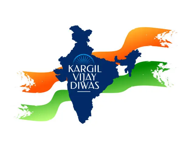 Vector illustration of kargil vijay diwas patriotic poster with indian map silhouette