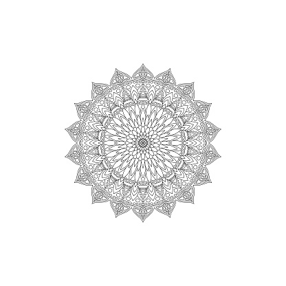 Mandala Flowers. Vintage decorative element. Oriental pattern, vector illustration. Islamic, Arabic, Indian, Moroccan, Spanish, Turkish, Pakistani, Chinese, mystic, ottoman motifs. Coloring book page