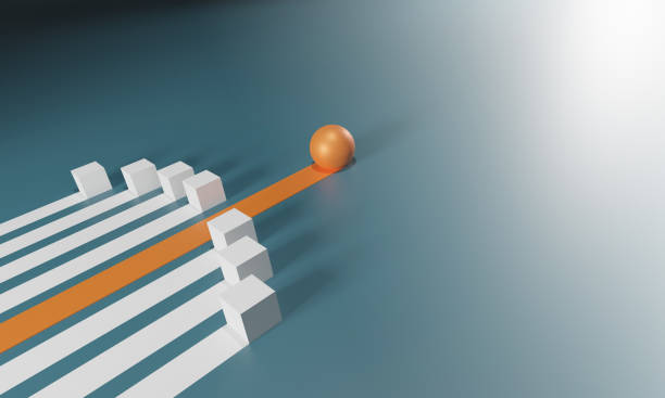 istock Leadership concept, One leader orage sphere leads other white boxes. Winning strategy in business, 1506559592