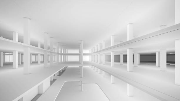 istock big, white, glistening building hall ,Area for structural work ,large mall structure ,3d rendering 1506588801