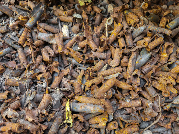 istock Burned cartridges and casings for firearms that exploded in an ammunition depot. 1506598906
