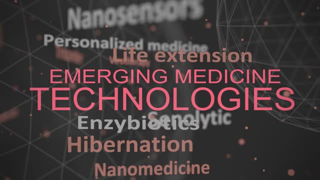 Typography animation, consisting of upcoming technologies of medicine tags. Technology innovations concept