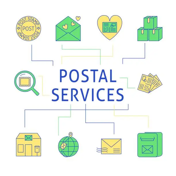 Vector illustration of Postal services banner in line style