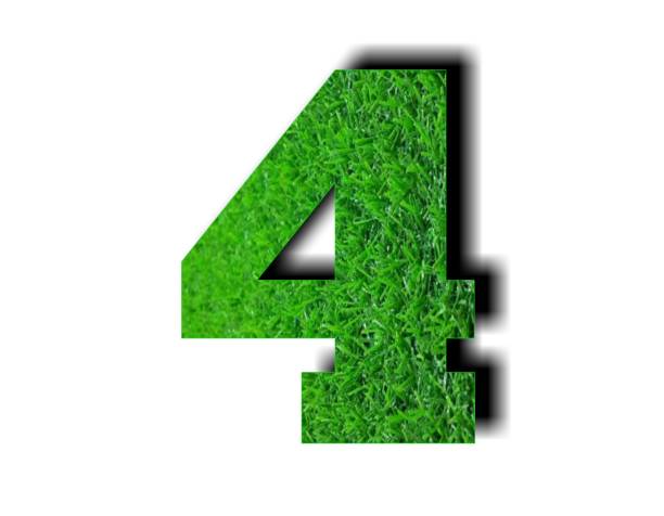 3d 숫자 4 흰색 배경에 녹색 잔디 질감 - number 4 three dimensional shape green environmental conservation 뉴스 사진 이미지