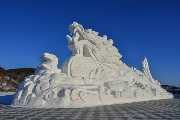 Harbin, China - Feb 20, 2018. Ice and Snow Sculpture during Winter Holiday at the public park in Harbin, China.