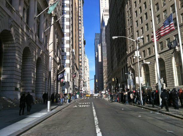 Broadway near Wall Street peak time, New York, United States. January 02, 2015