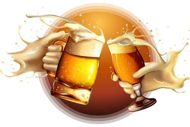 Vector illustration of Two beers being toasted