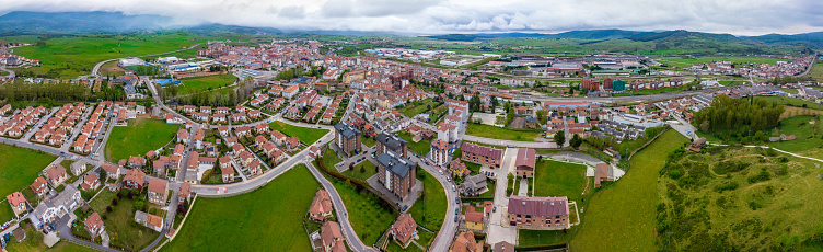 Reinosa aerial view village at sunset in Cantabria of Spain