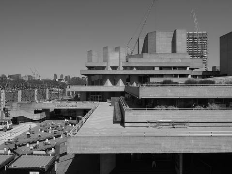 London, UK - June 08, 2023: The Royal National Theatre in black and white
