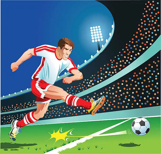 Vector illustration of Soccer Player Strikes the Ball