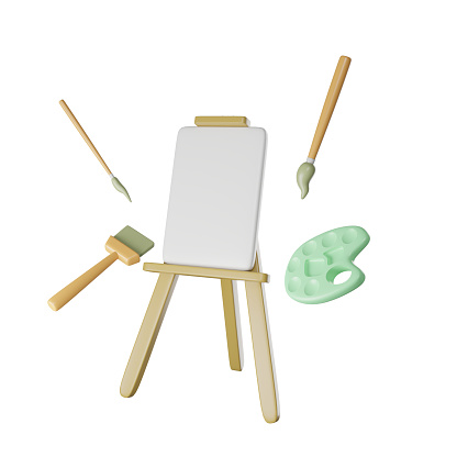 3d icon of painting stuff with white background